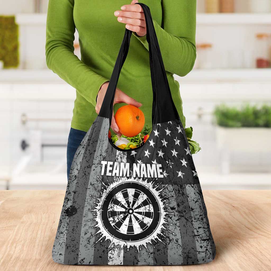 Grunge American Flag Darts Grocery Bag with Dartboard Target and Black White Stars - Wonder Print Shop