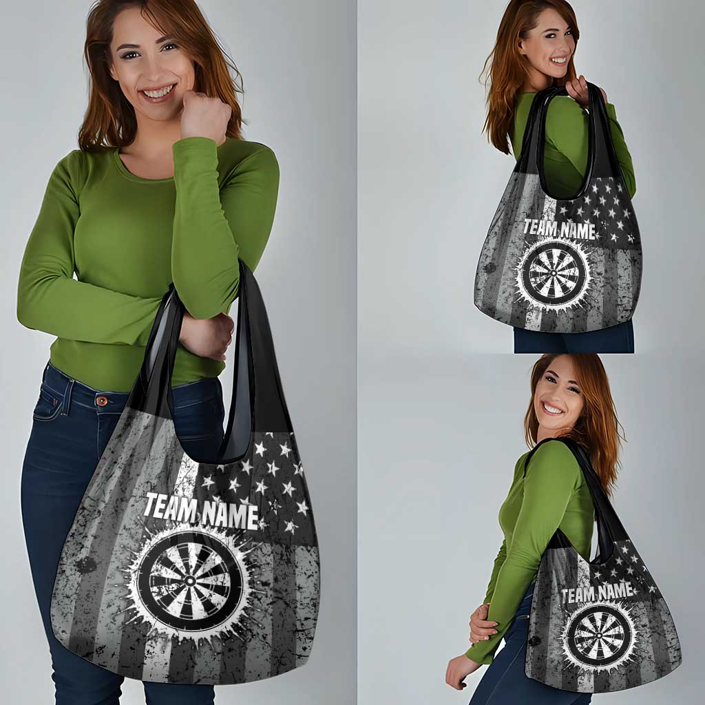 Grunge American Flag Darts Grocery Bag with Dartboard Target and Black White Stars - Wonder Print Shop