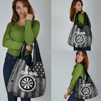Grunge American Flag Darts Grocery Bag with Dartboard Target and Black White Stars - Wonder Print Shop