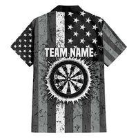 Grunge American Flag Darts Hawaiian Shirt with Dartboard Target and Black White Stars - Wonder Print Shop