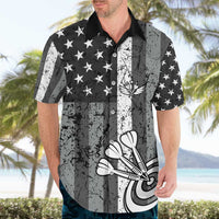 Grunge American Flag Darts Hawaiian Shirt with Dartboard Target and Black White Stars - Wonder Print Shop