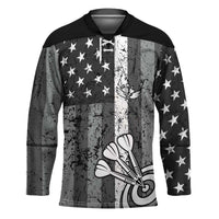 Grunge American Flag Darts Hockey Jersey with Dartboard Target and Black White Stars - Wonder Print Shop