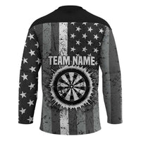 Grunge American Flag Darts Hockey Jersey with Dartboard Target and Black White Stars - Wonder Print Shop