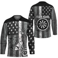 Grunge American Flag Darts Hockey Jersey with Dartboard Target and Black White Stars - Wonder Print Shop