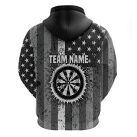 Grunge American Flag Darts Hoodie with Dartboard Target and Black White Stars - Wonder Print Shop