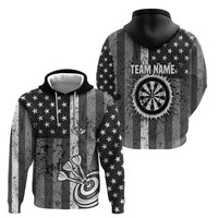 Grunge American Flag Darts Hoodie with Dartboard Target and Black White Stars - Wonder Print Shop