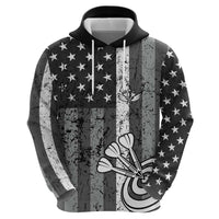 Grunge American Flag Darts Hoodie with Dartboard Target and Black White Stars - Wonder Print Shop