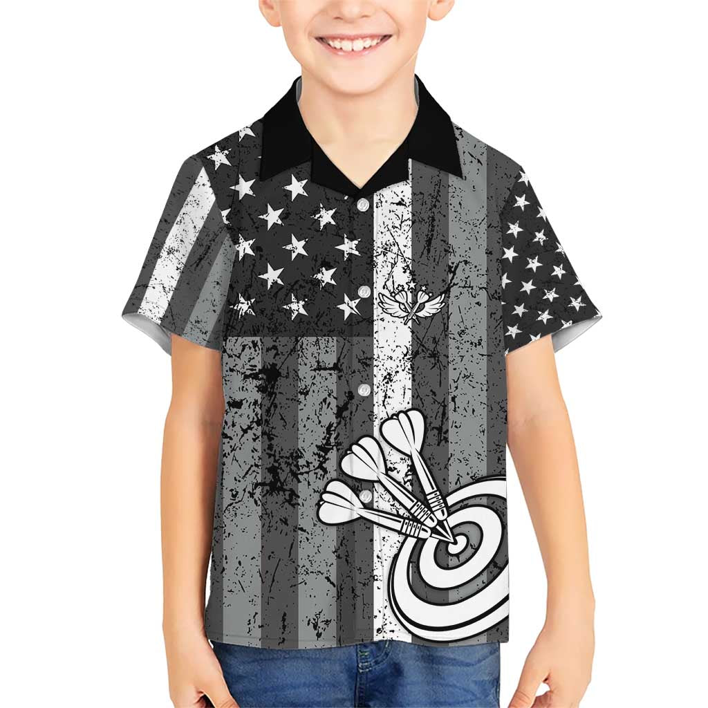 Grunge American Flag Darts Kid Hawaiian Shirt with Dartboard Target and Black White Stars - Wonder Print Shop