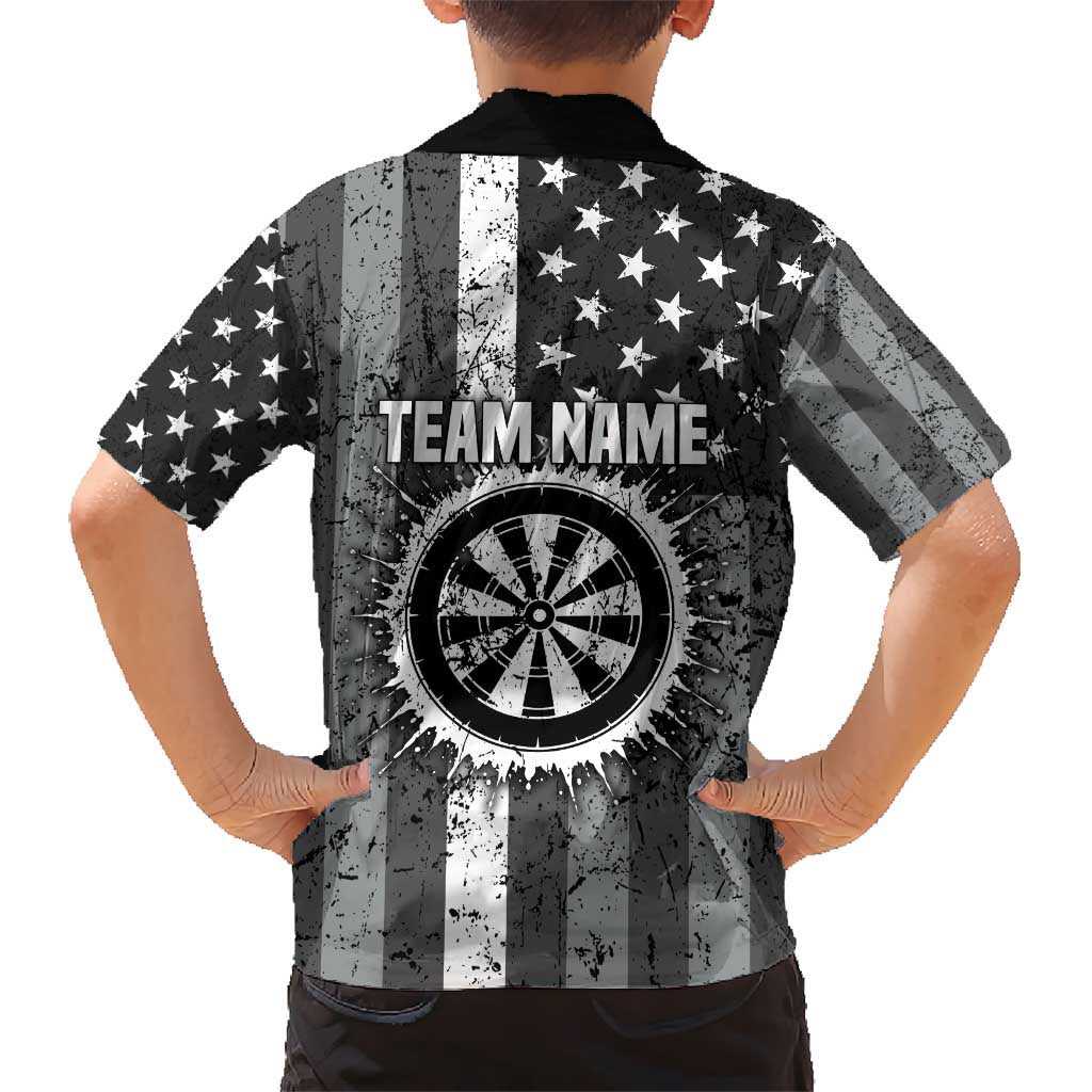 Grunge American Flag Darts Kid Hawaiian Shirt with Dartboard Target and Black White Stars - Wonder Print Shop