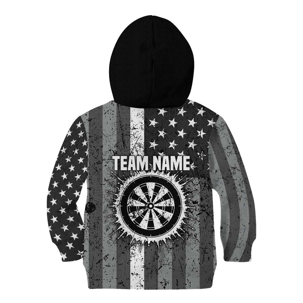 Grunge American Flag Darts Kid Hoodie with Dartboard Target and Black White Stars - Wonder Print Shop