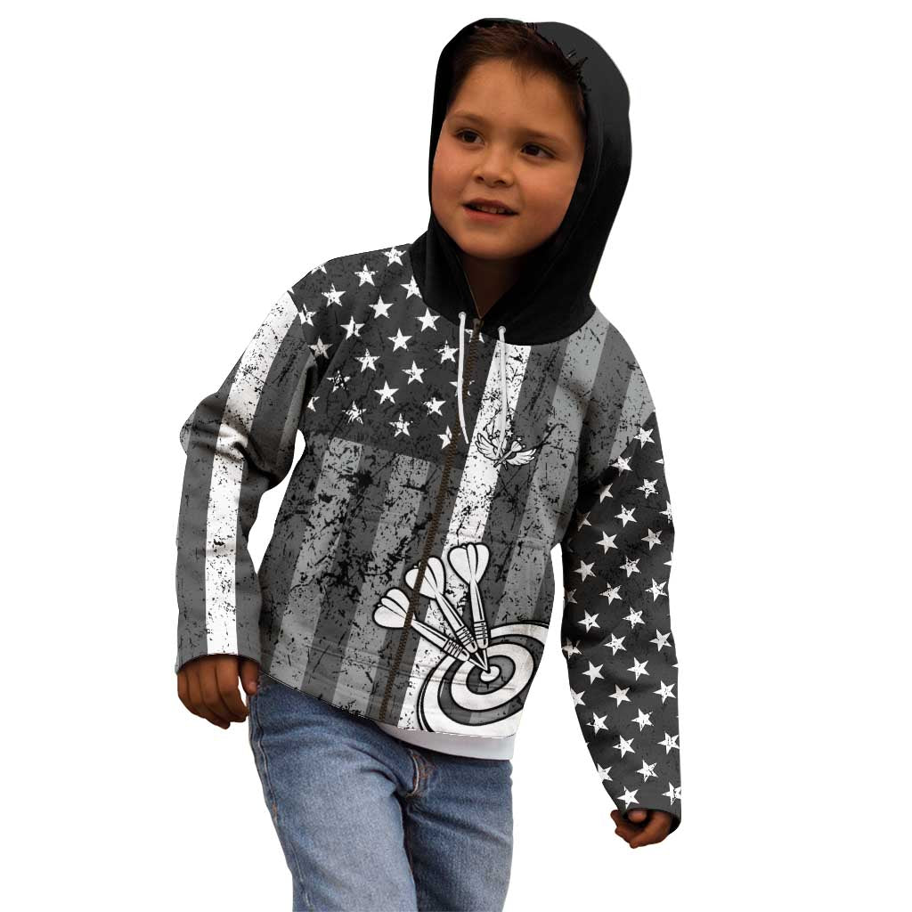 Grunge American Flag Darts Kid Hoodie with Dartboard Target and Black White Stars - Wonder Print Shop