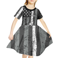 Grunge American Flag Darts Kid Short Sleeve Dress with Dartboard Target and Black White Stars - Wonder Print Shop