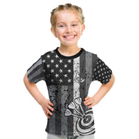 Grunge American Flag Darts Kid T Shirt with Dartboard Target and Black White Stars - Wonder Print Shop