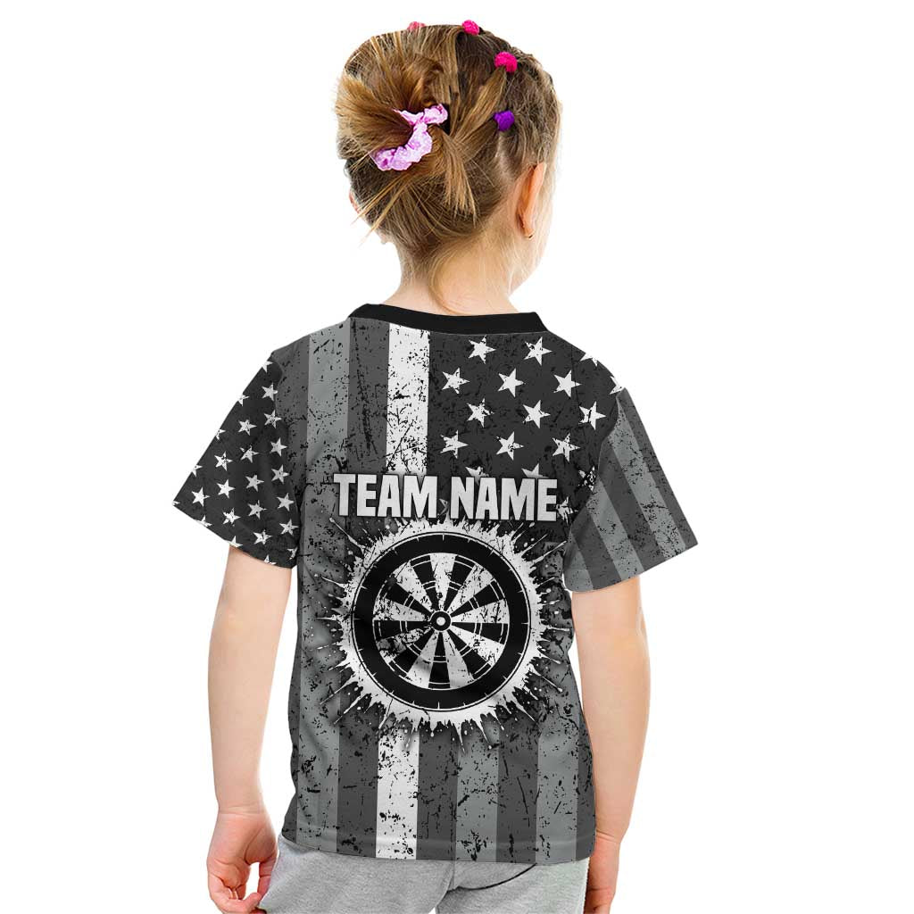 Grunge American Flag Darts Kid T Shirt with Dartboard Target and Black White Stars - Wonder Print Shop