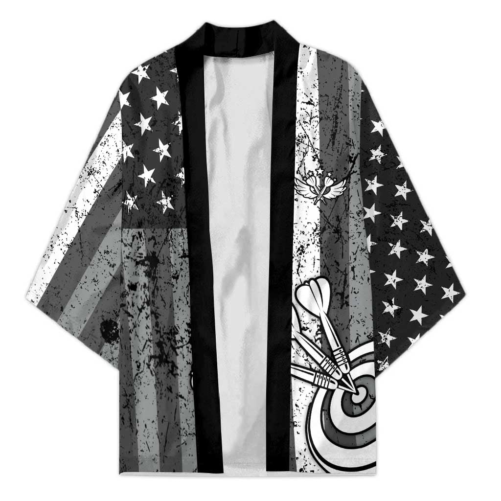 Grunge American Flag Darts Kimono with Dartboard Target and Black White Stars - Wonder Print Shop