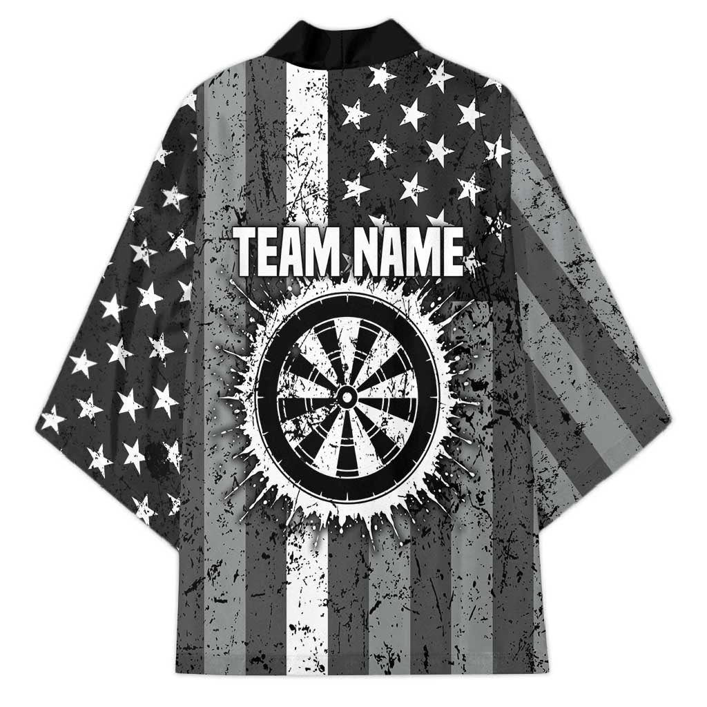 Grunge American Flag Darts Kimono with Dartboard Target and Black White Stars - Wonder Print Shop