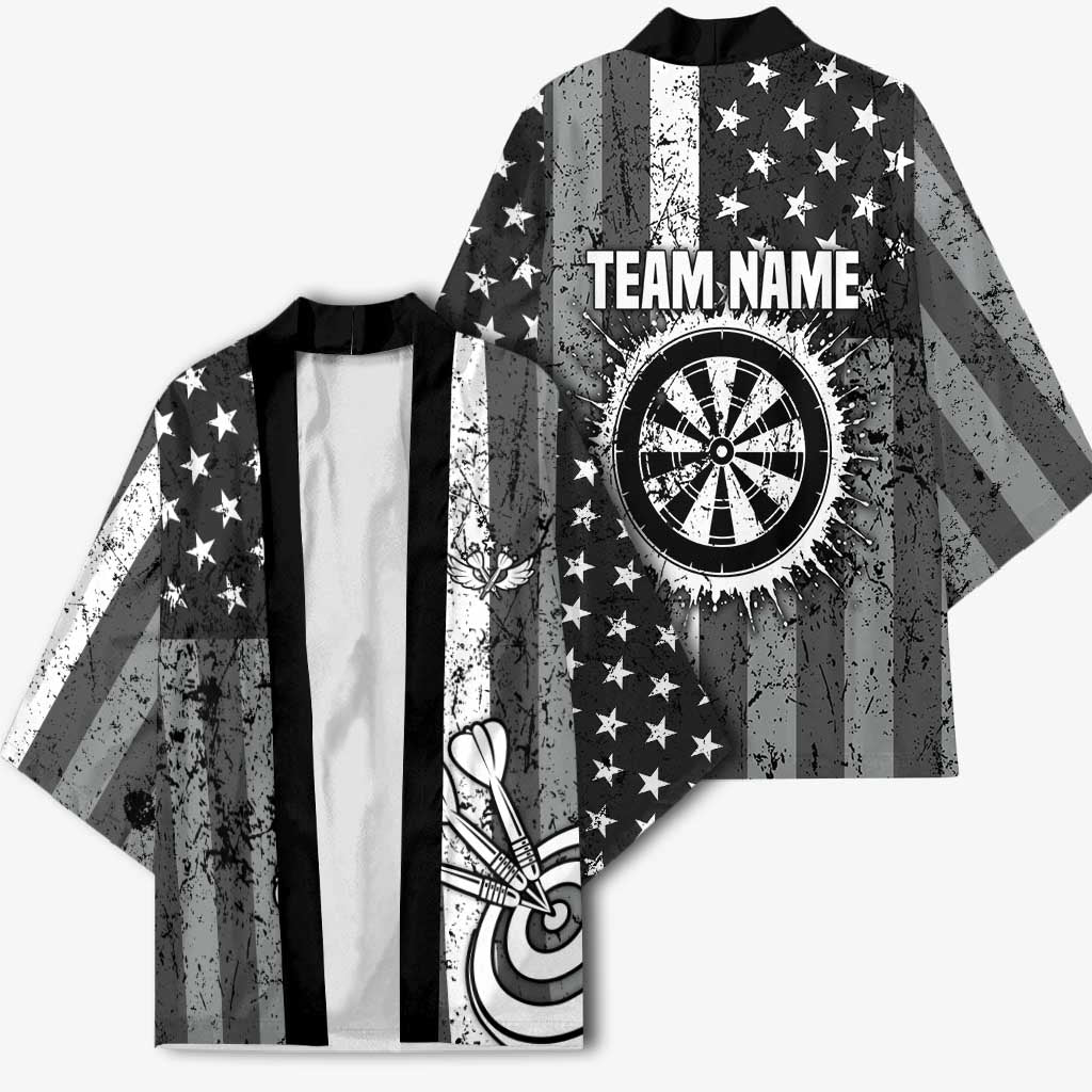 Grunge American Flag Darts Kimono with Dartboard Target and Black White Stars - Wonder Print Shop