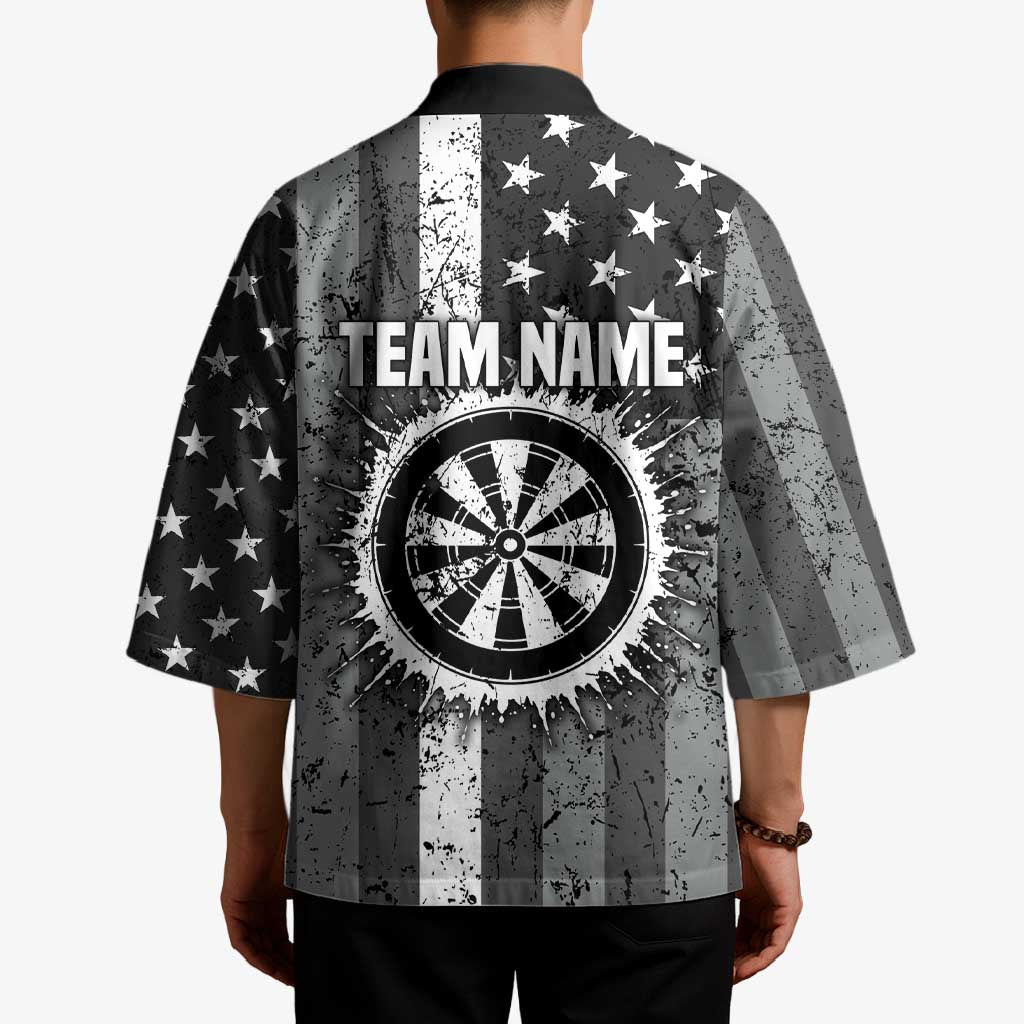 Grunge American Flag Darts Kimono with Dartboard Target and Black White Stars - Wonder Print Shop