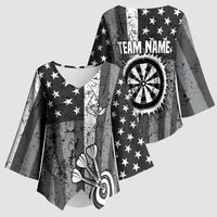 Grunge American Flag Darts Kimono Sleeve Blouse with Dartboard Target and Black White Stars - Wonder Print Shop