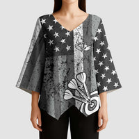 Grunge American Flag Darts Kimono Sleeve Blouse with Dartboard Target and Black White Stars - Wonder Print Shop