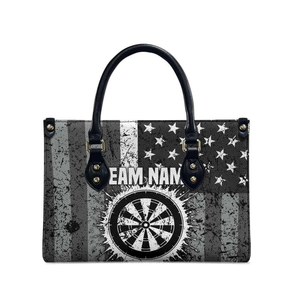 Grunge American Flag Darts Leather Bag with Dartboard Target and Black White Stars - Wonder Print Shop