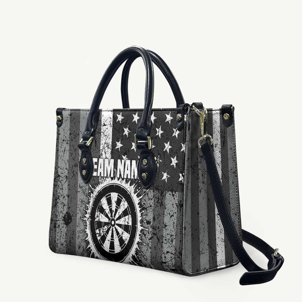 Grunge American Flag Darts Leather Bag with Dartboard Target and Black White Stars - Wonder Print Shop