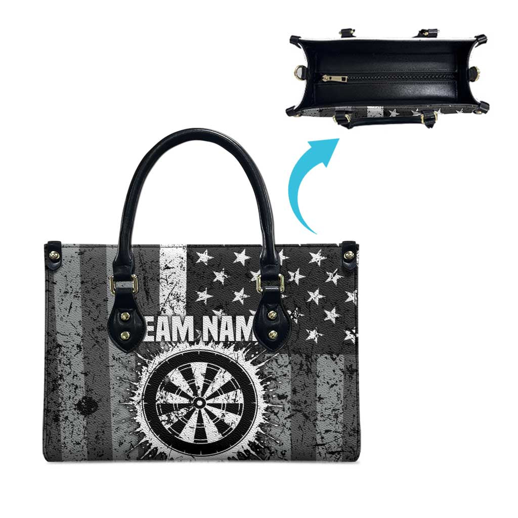 Grunge American Flag Darts Leather Bag with Dartboard Target and Black White Stars - Wonder Print Shop