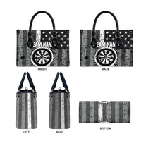 Grunge American Flag Darts Leather Bag with Dartboard Target and Black White Stars - Wonder Print Shop