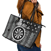 Grunge American Flag Darts Leather Tote Bag with Dartboard Target and Black White Stars - Wonder Print Shop