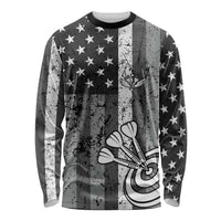 Grunge American Flag Darts Long Sleeve Shirt with Dartboard Target and Black White Stars - Wonder Print Shop
