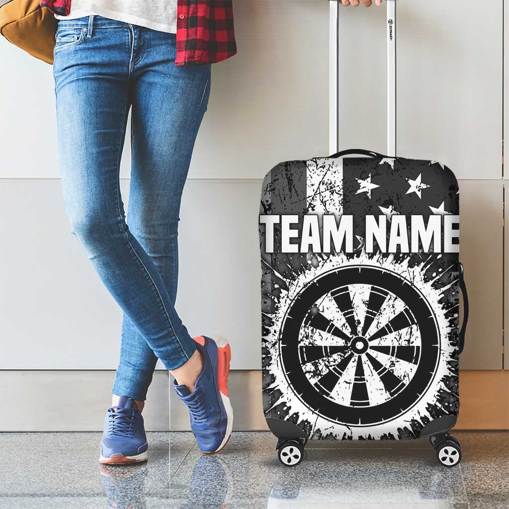 Grunge American Flag Darts Luggage Cover with Dartboard Target and Black White Stars - Wonder Print Shop
