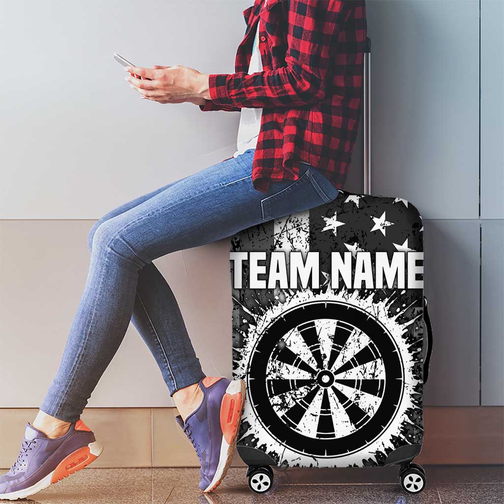 Grunge American Flag Darts Luggage Cover with Dartboard Target and Black White Stars - Wonder Print Shop