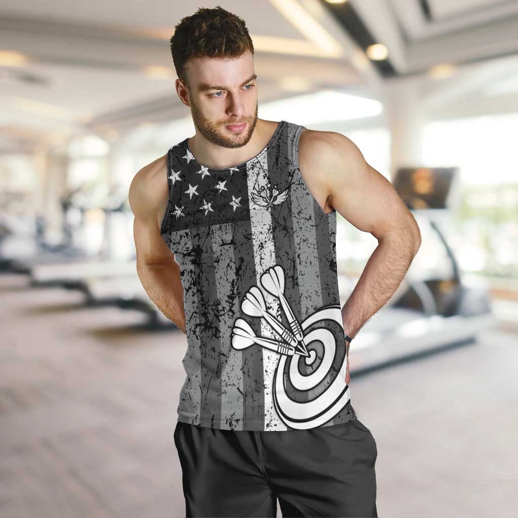 Grunge American Flag Darts Men Tank Top with Dartboard Target and Black White Stars - Wonder Print Shop