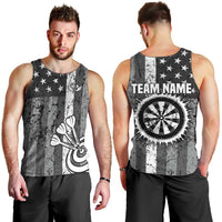 Grunge American Flag Darts Men Tank Top with Dartboard Target and Black White Stars - Wonder Print Shop