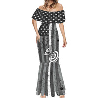 Grunge American Flag Darts Mermaid Dress with Dartboard Target and Black White Stars - Wonder Print Shop