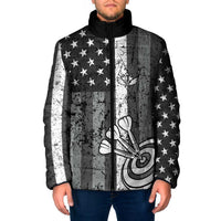 Grunge American Flag Darts Padded Jacket with Dartboard Target and Black White Stars - Wonder Print Shop