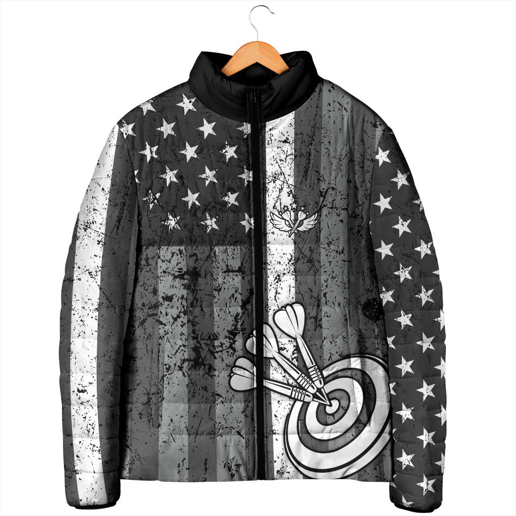 Grunge American Flag Darts Padded Jacket with Dartboard Target and Black White Stars - Wonder Print Shop