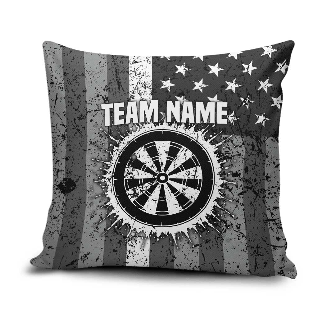 Grunge American Flag Darts Pillow Cover with Dartboard Target and Black White Stars - Wonder Print Shop