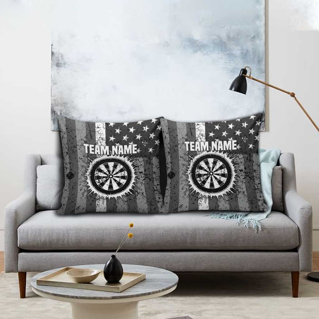 Grunge American Flag Darts Pillow Cover with Dartboard Target and Black White Stars - Wonder Print Shop