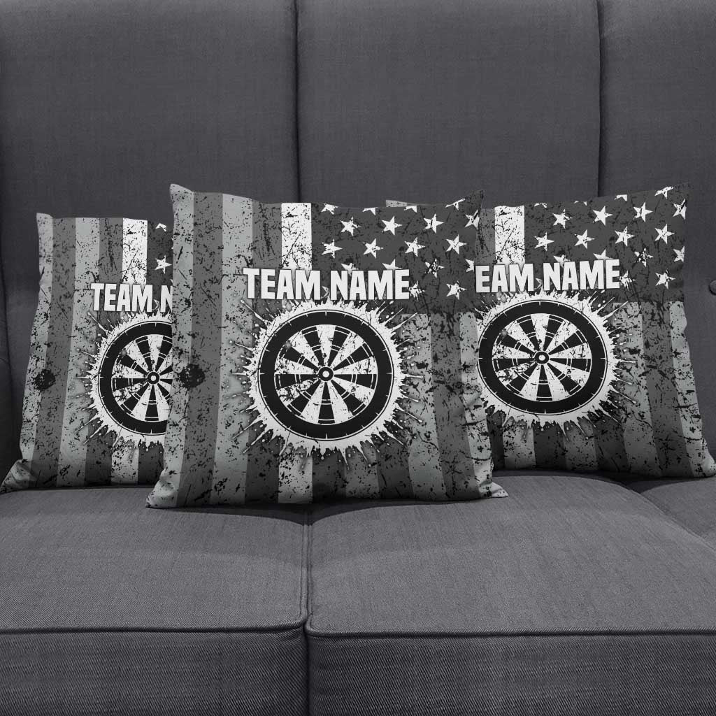 Grunge American Flag Darts Pillow Cover with Dartboard Target and Black White Stars - Wonder Print Shop