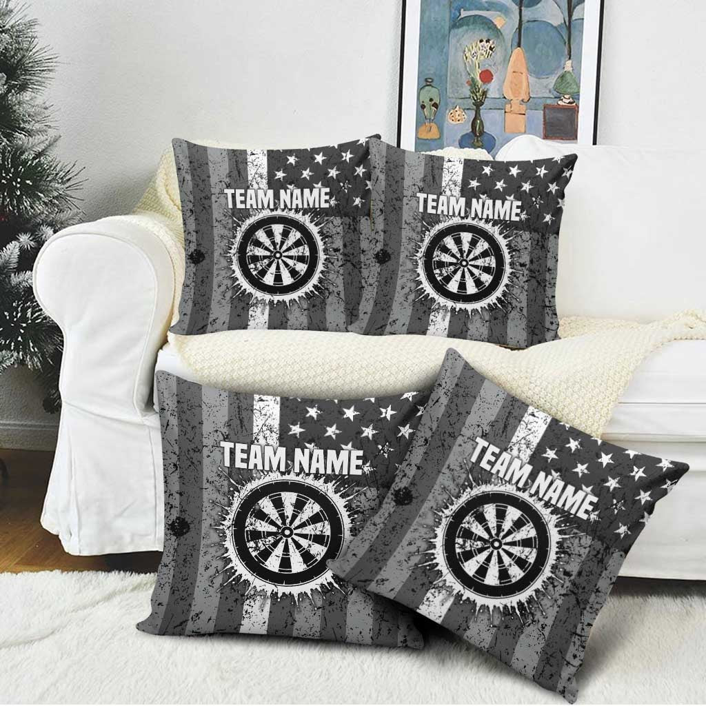 Grunge American Flag Darts Pillow Cover with Dartboard Target and Black White Stars - Wonder Print Shop