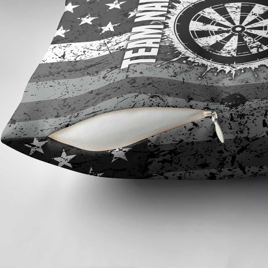 Grunge American Flag Darts Pillow Cover with Dartboard Target and Black White Stars - Wonder Print Shop