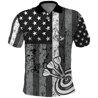 Grunge American Flag Darts Polo Shirt with Dartboard Target and Black White Stars - Wonder Print Shop