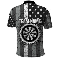 Grunge American Flag Darts Polo Shirt with Dartboard Target and Black White Stars - Wonder Print Shop