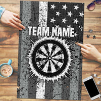 Grunge American Flag Darts Puzzle with Dartboard Target and Black White Stars - Wonder Print Shop