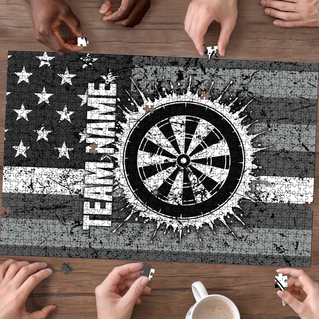 Grunge American Flag Darts Puzzle with Dartboard Target and Black White Stars - Wonder Print Shop