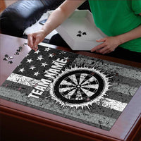 Grunge American Flag Darts Puzzle with Dartboard Target and Black White Stars - Wonder Print Shop