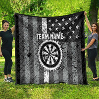 Grunge American Flag Darts Quilt with Dartboard Target and Black White Stars - Wonder Print Shop