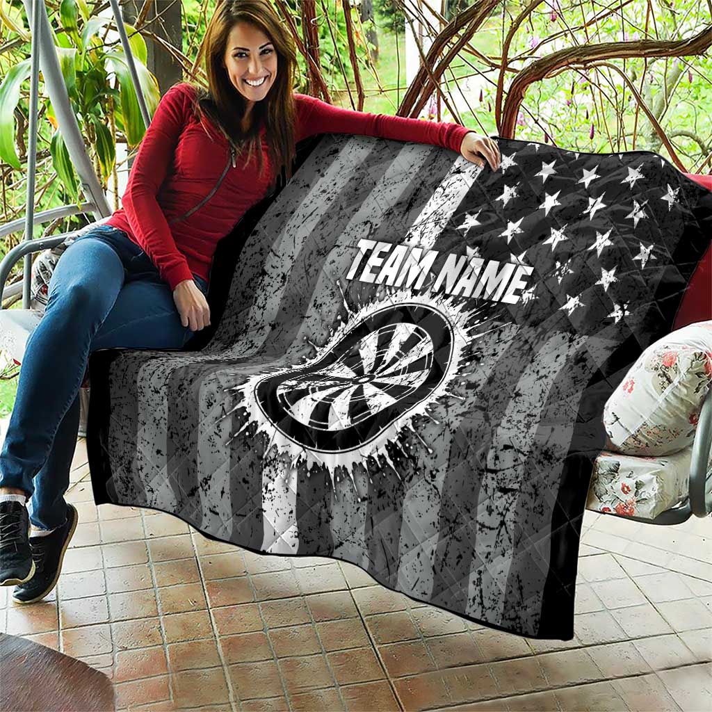 Grunge American Flag Darts Quilt with Dartboard Target and Black White Stars - Wonder Print Shop