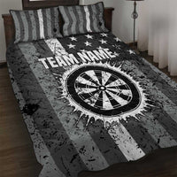 Grunge American Flag Darts Quilt Bed Set with Dartboard Target and Black White Stars - Wonder Print Shop